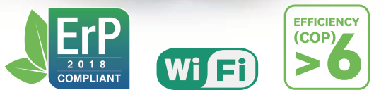 ErP 2018 compliant, Wi-Fi e indicação de eficiência COP superior a 6 do catálogo